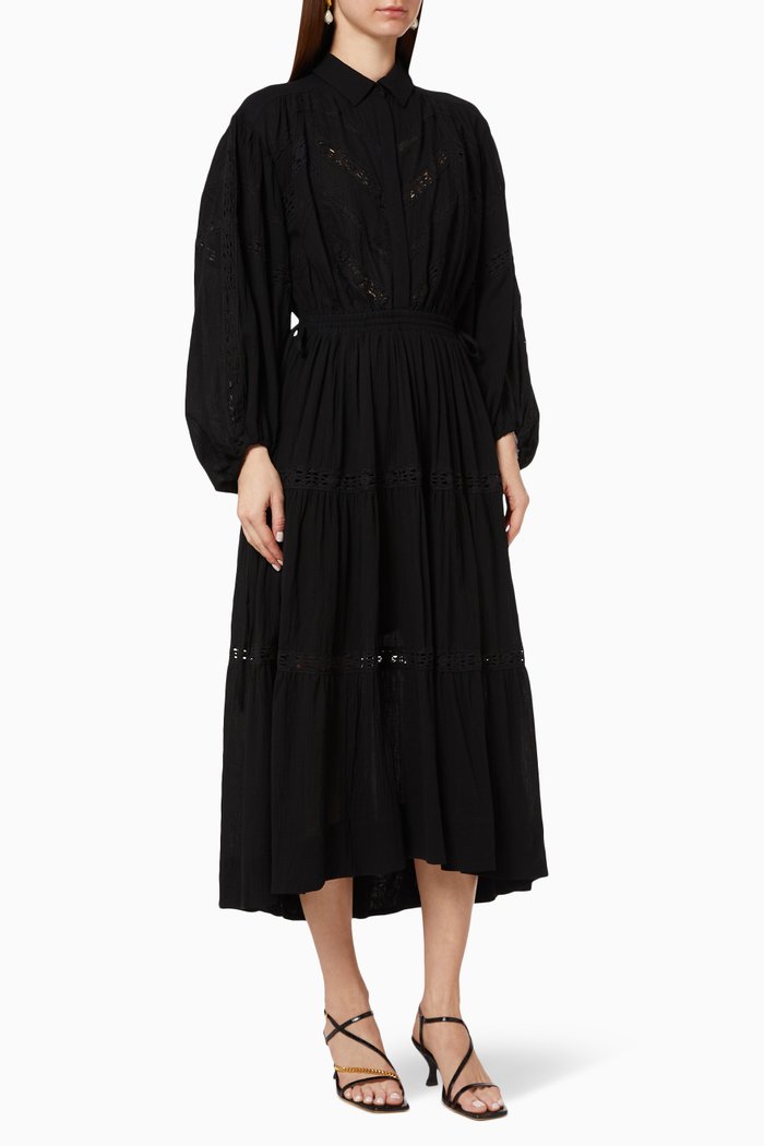 

Chloe Chevron Cotton Gauze Dress, Black