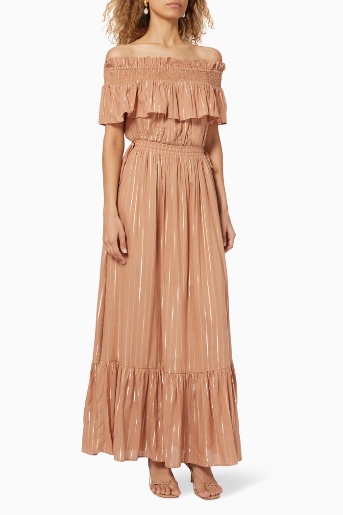 

Corinne Lurex Pinstripe Viscose Cotton Dress, Pink