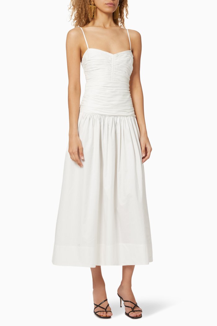 

Amaia Ruched Cotton Poplin Dress, Neutral