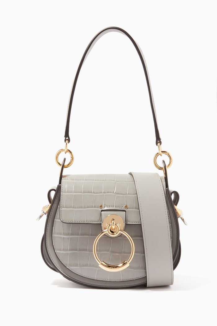 

Small Tess Bag in Croco-Embossed Calfskin, Grey