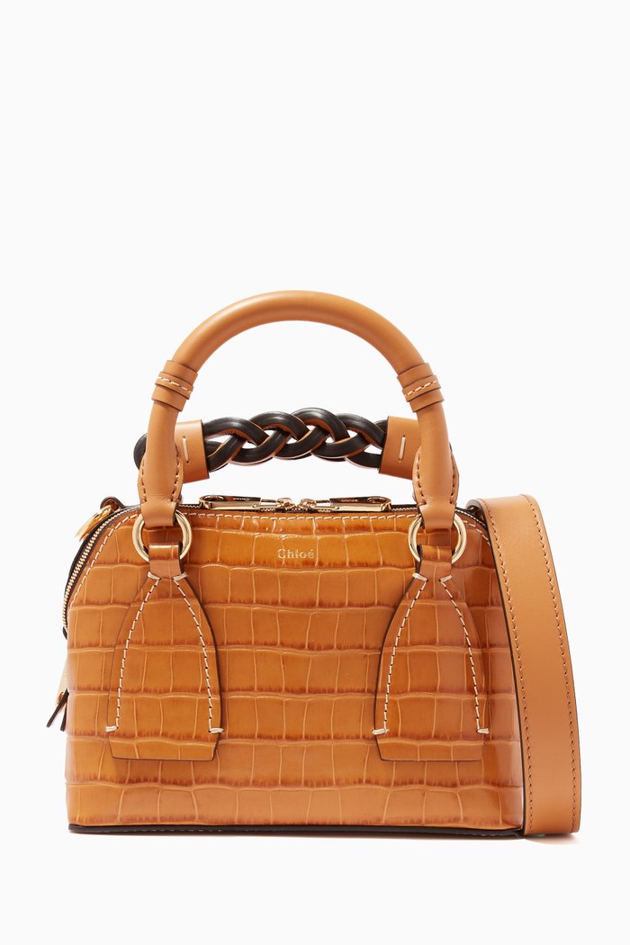 

Small Daria Bag in Croco-Embossed Calfskin, Brown