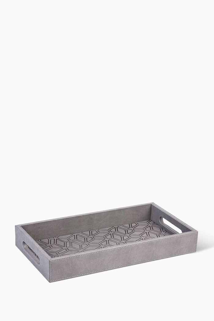 

Kunooz Small Engraved Faux Leather Tray, Grey
