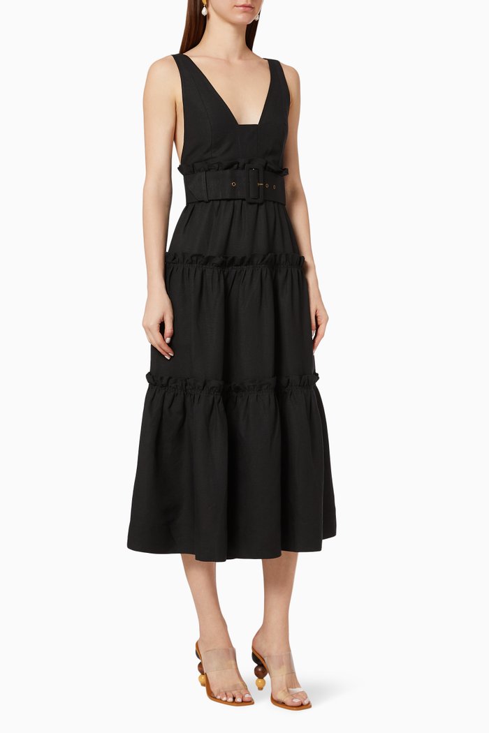 

Nicolette Tiered Midi Dress, Black