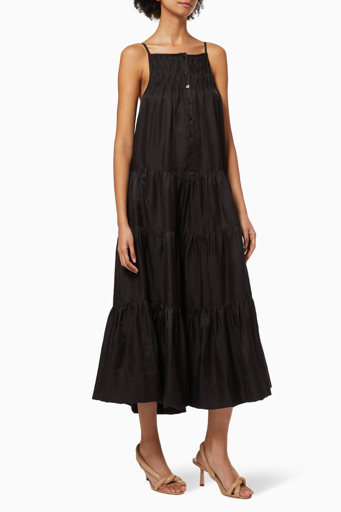 Margaux Tuxedo Sleeveless Midi Dress, Black