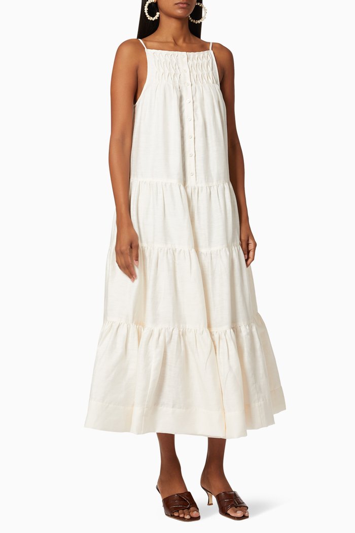 Margaux Tuxedo Sleeveless Midi Dress, Neutral