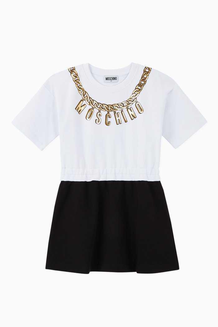 

Chain Logo Print Jersey Dress, White