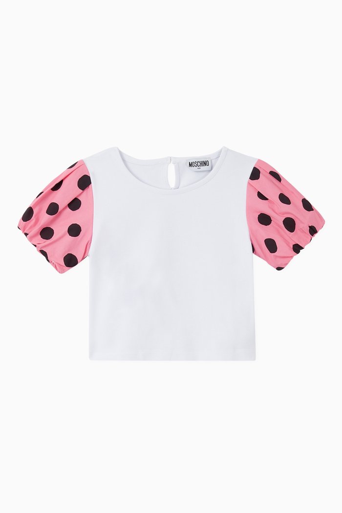 

Puffy Dotted Sleeves Top, White