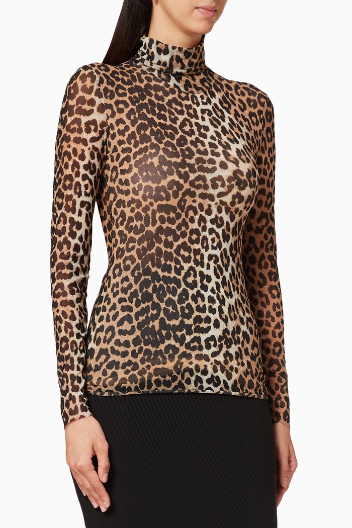 

Leopard Print Mesh Top, Brown