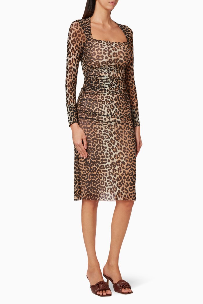 

Leopard Print Mesh Dress, Brown