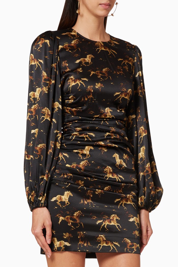 

Satin Horse Print Dress, Black