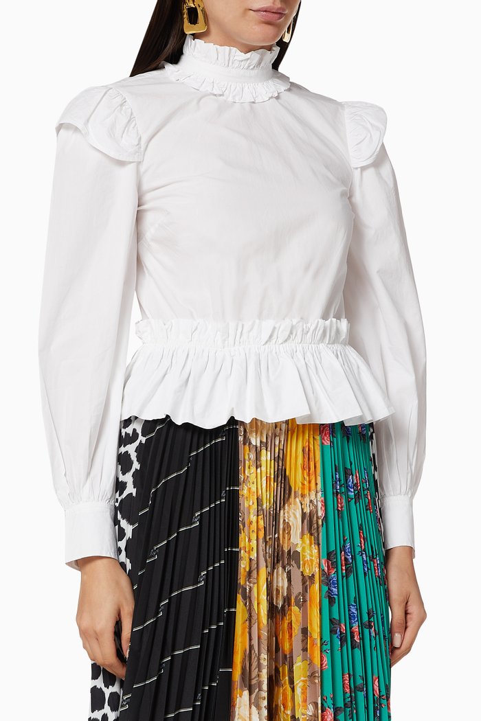 

Cotton Poplin Cropped Blouse, White