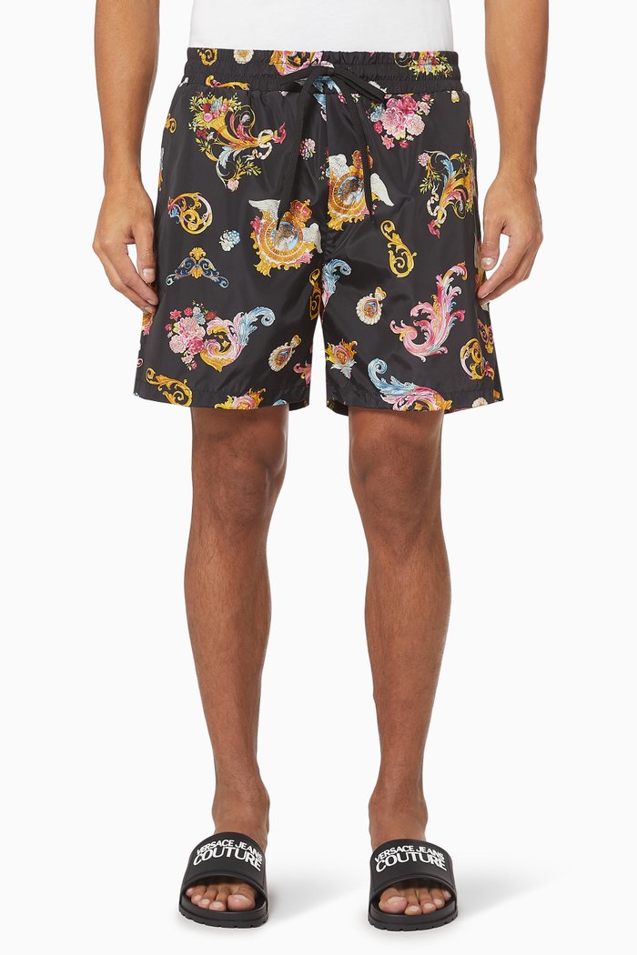 

Baroque Print Swim Shorts, Black