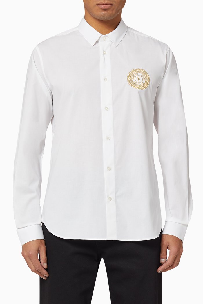

V-Emblem Stretch Cotton Poplin Shirt, White
