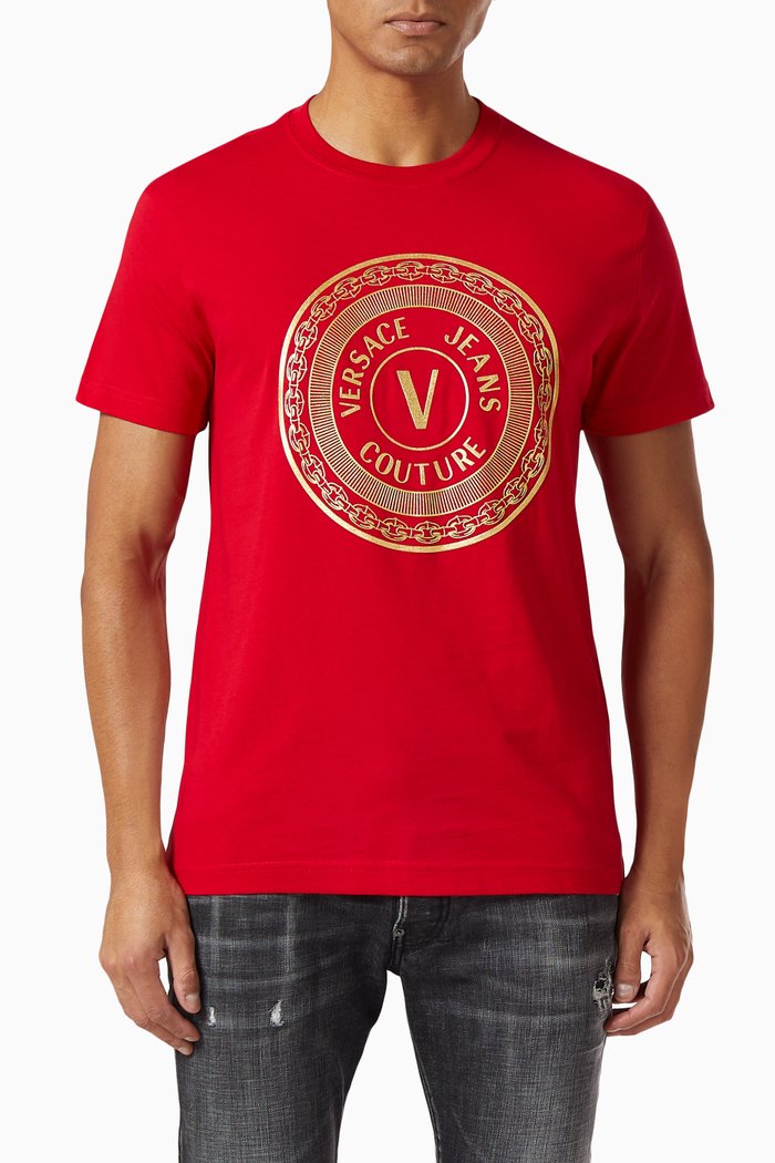 

V-Emblem Cotton T-shirt, Red