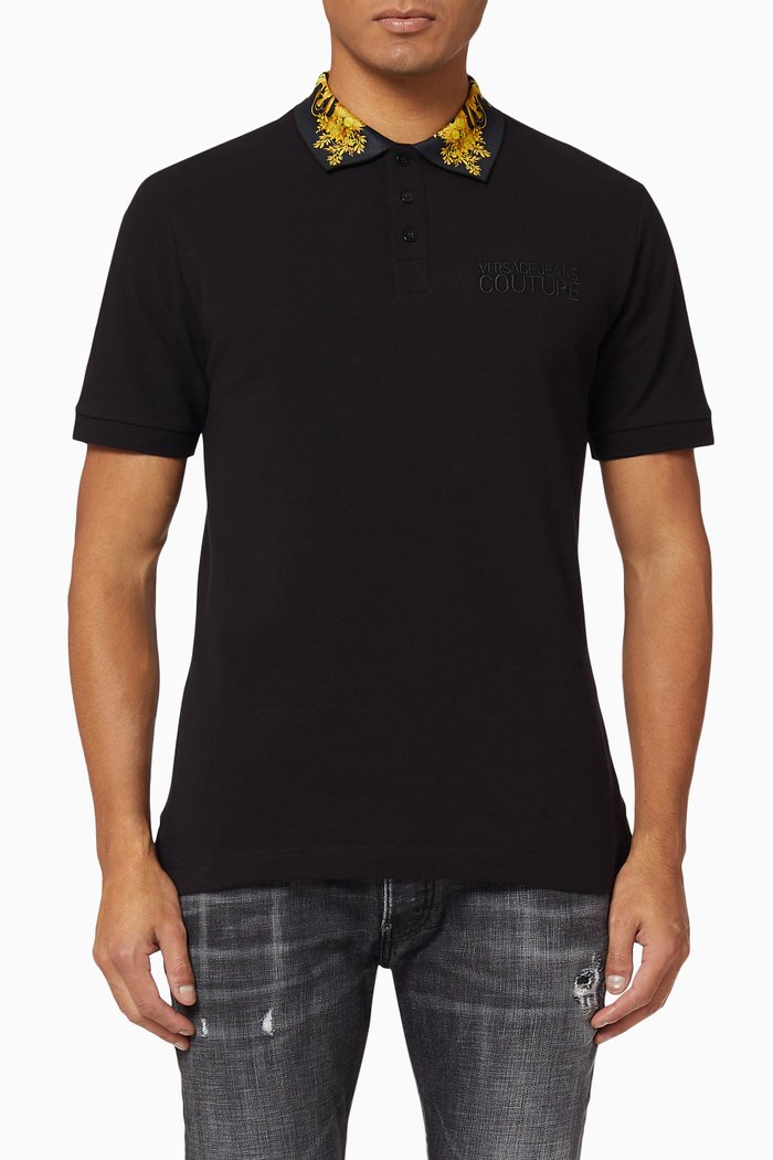 

Logo Baroque Cotton Piqué Polo, Black