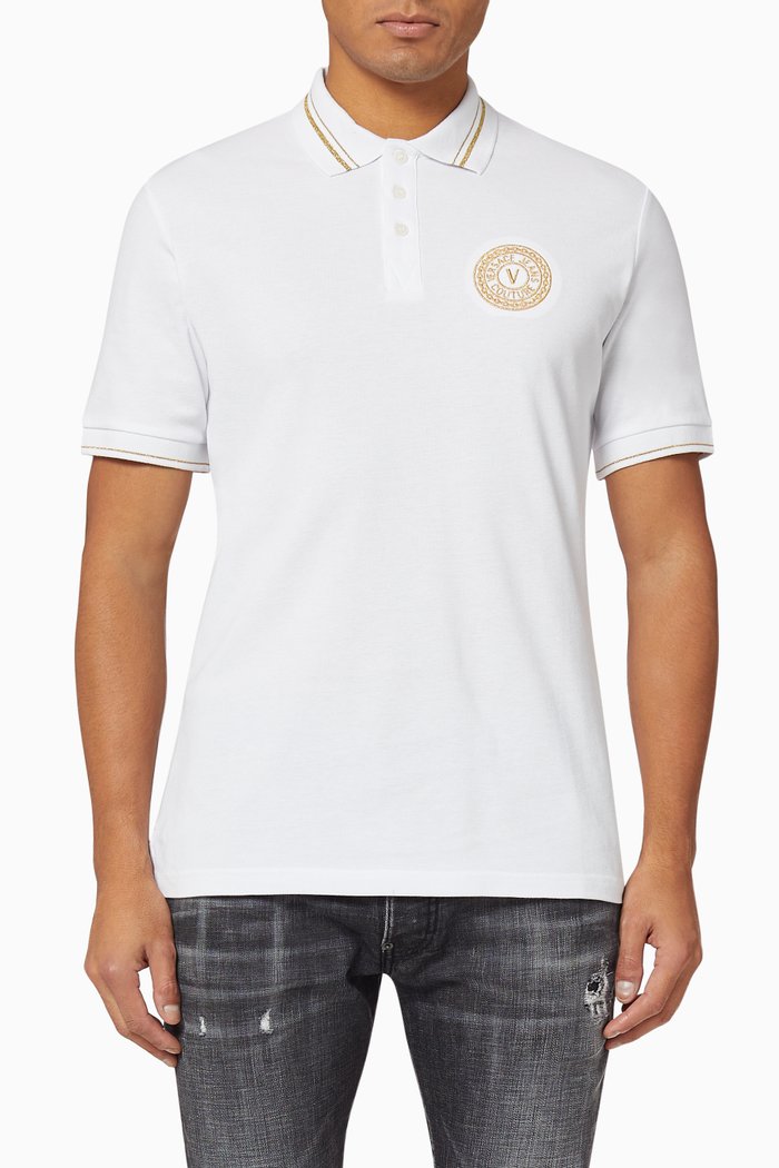 

V-Emblem Cotton Piqué Polo, White