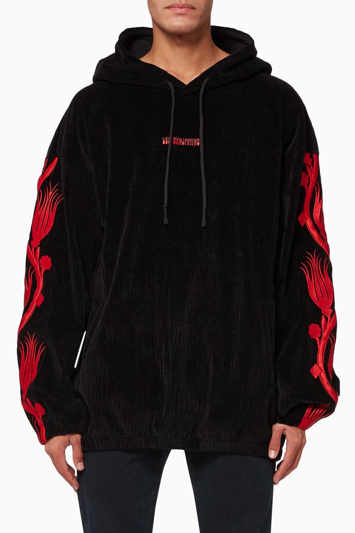 Logo Velvet Hoodie, Black