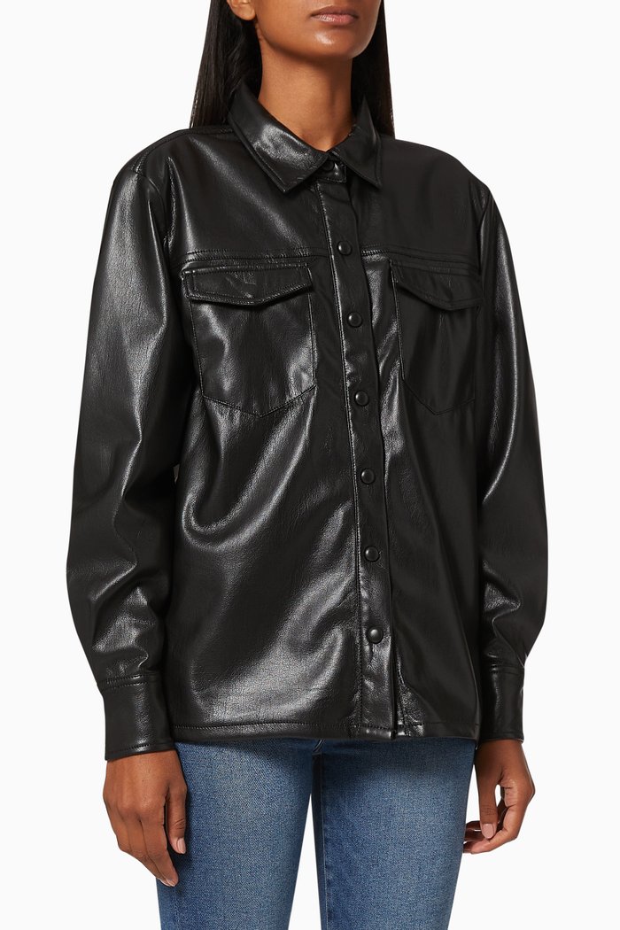 

Utility Faux Leather Shirt, Black