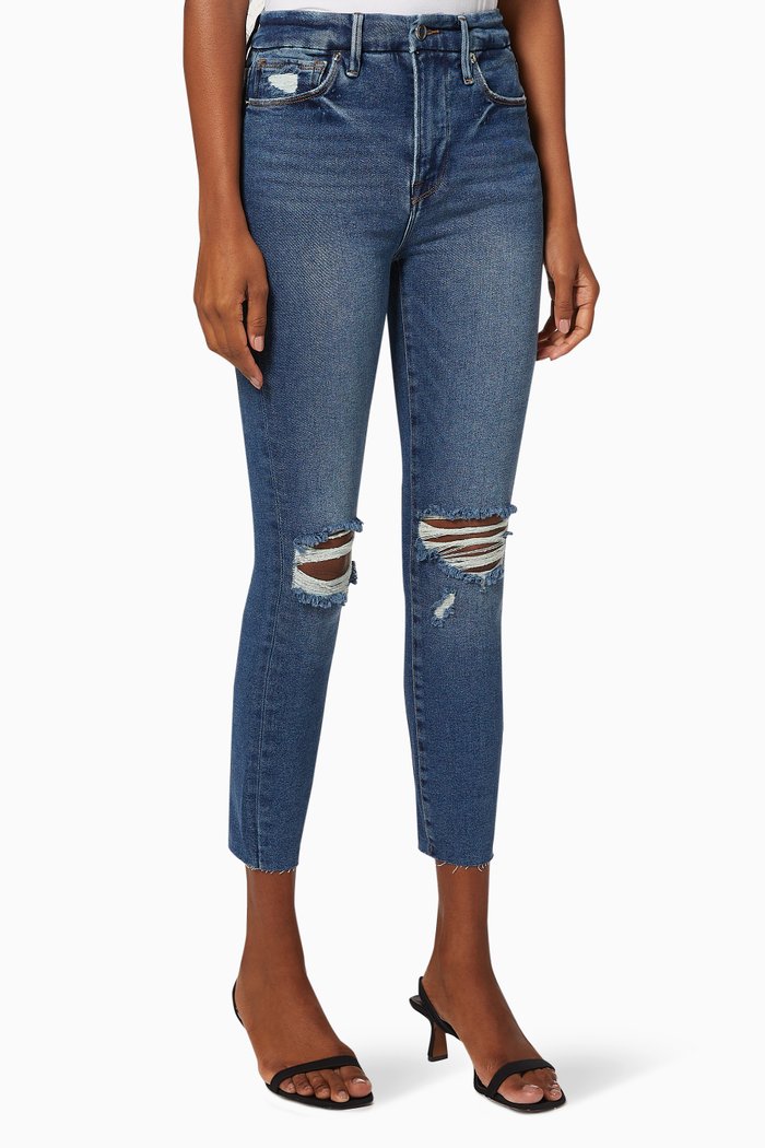 

Good Waist Crop Raw Edge Jeans, Blue
