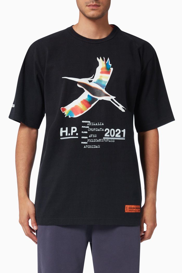 

Rainbow Heron Oversized T-shirt in Cotton Jersey, Black