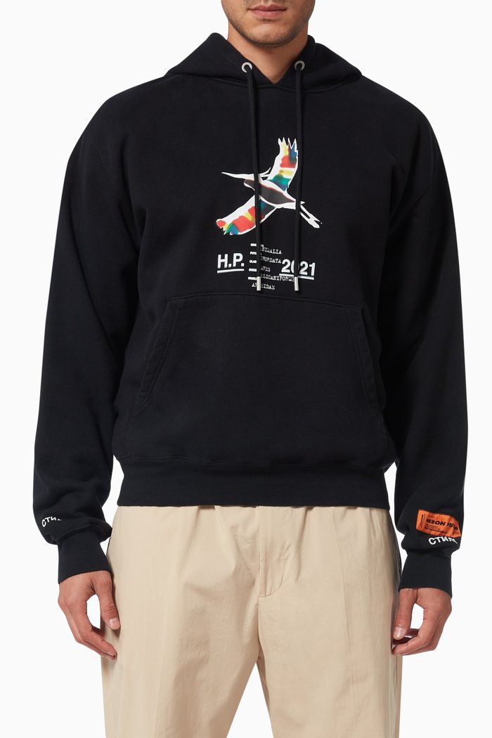

Rainbow Heron Hoodie in Cotton Jersey, Black