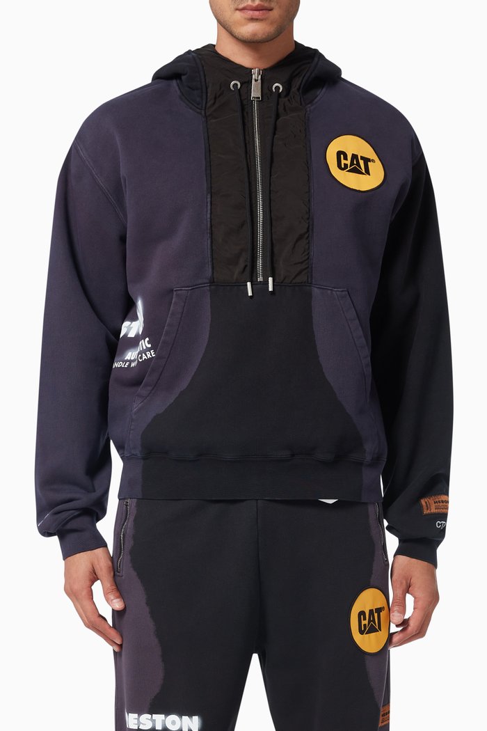 x Caterpillar Logo Hoodie in Cotton Jersey, Black