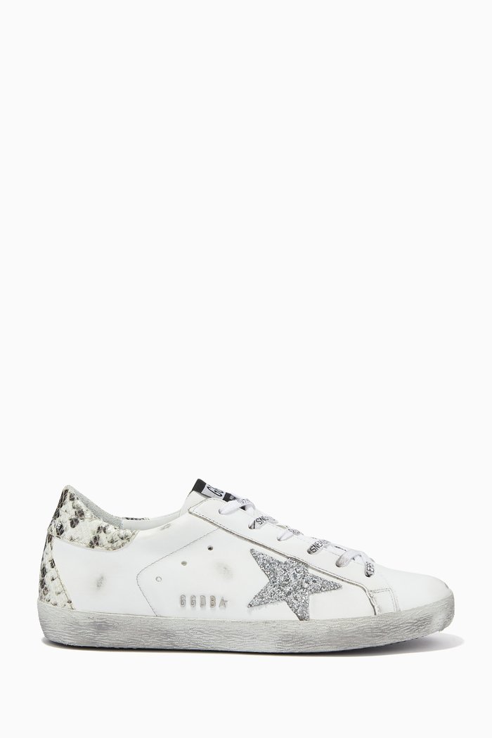 

Super-Star Sneakers with Glittery Star in Leather, Silver