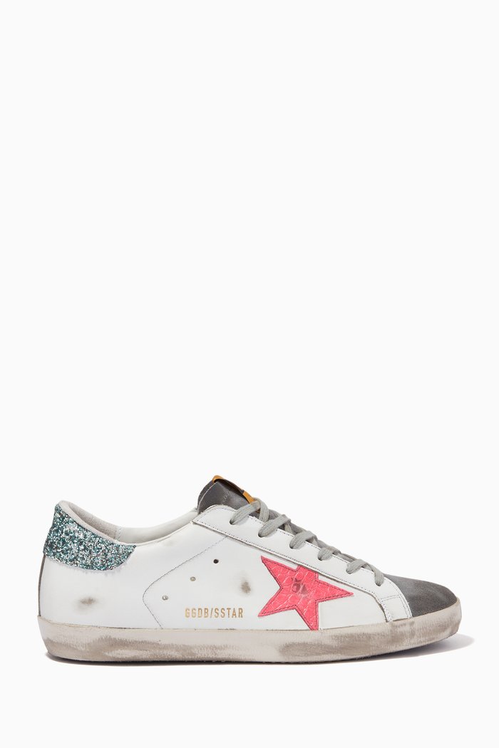 

Super-Star Sneakers with Croc-print Star in Leather, White