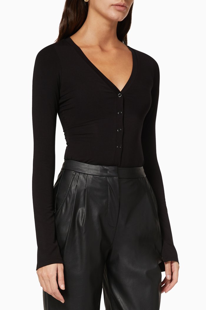

Henley Button Bodysuit, Black