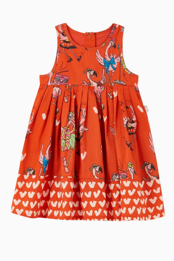 

Flamingo Party Viscose Crêpe Dress, Red