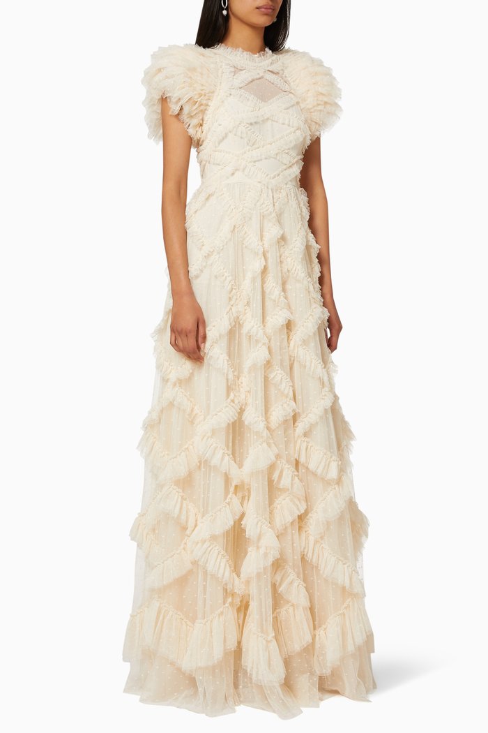 

Genevieve Ruffle Lace & Tulle Gown, Neutral