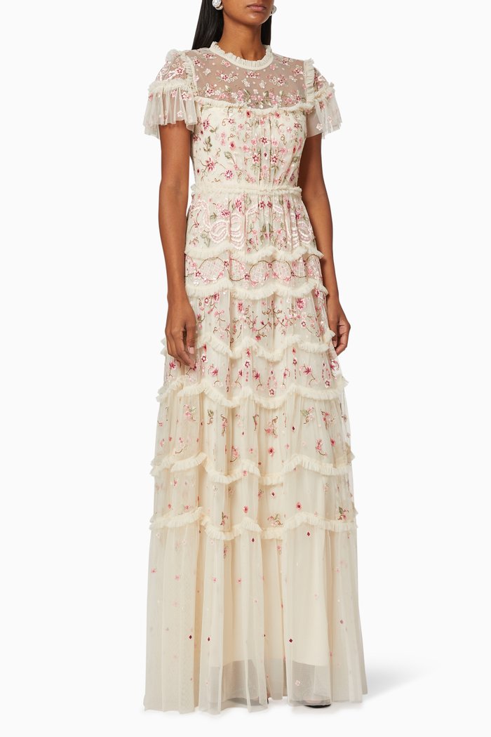 

Elsie Tiered Lace Gown, Neutral