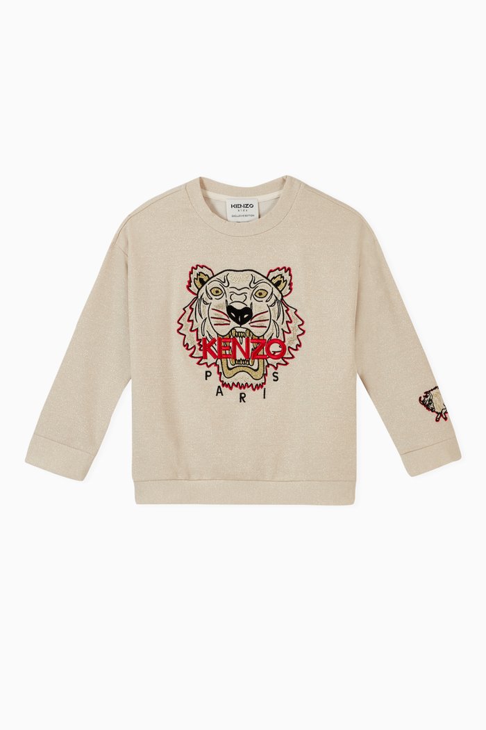 

Embroidered Tiger T-shirt in Cotton Blend, Gold