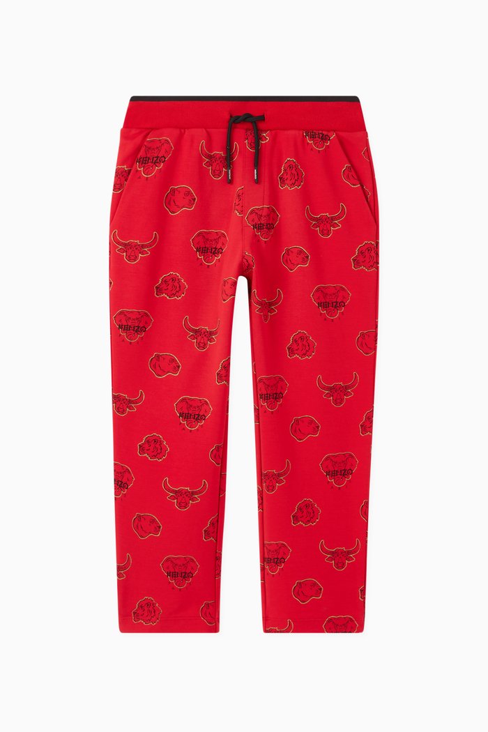 

Bulls and Elephant Print Sweatpants, Red