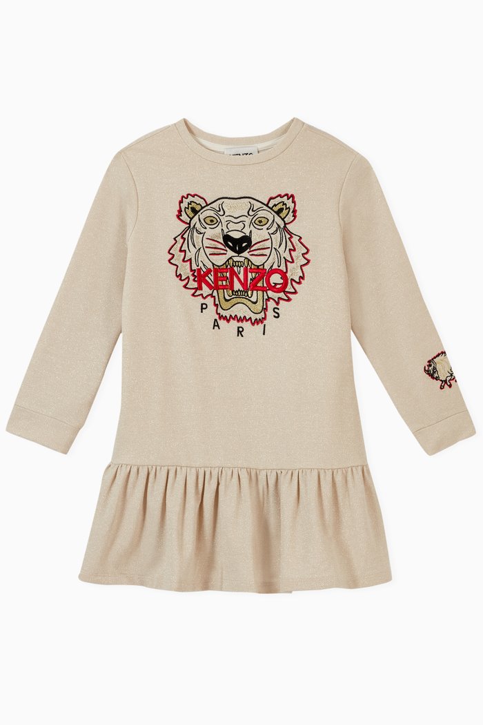 

Embroidered Tiger Sweatshirt Dress in Cotton Blend, Gold