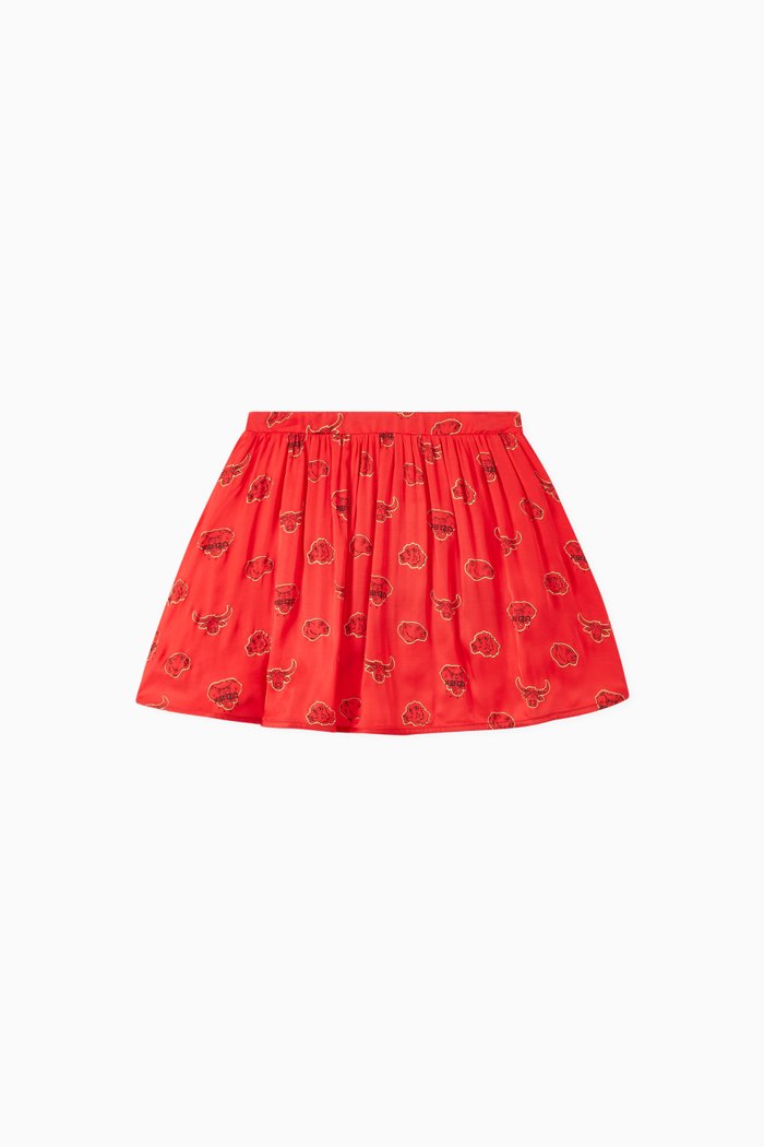 

Bulls and Elephant Print Skirt, Red