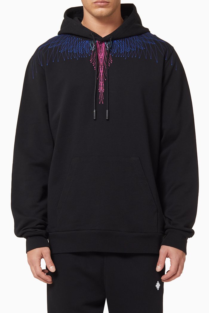 

Bezier Wings Cotton Hoodie, Black