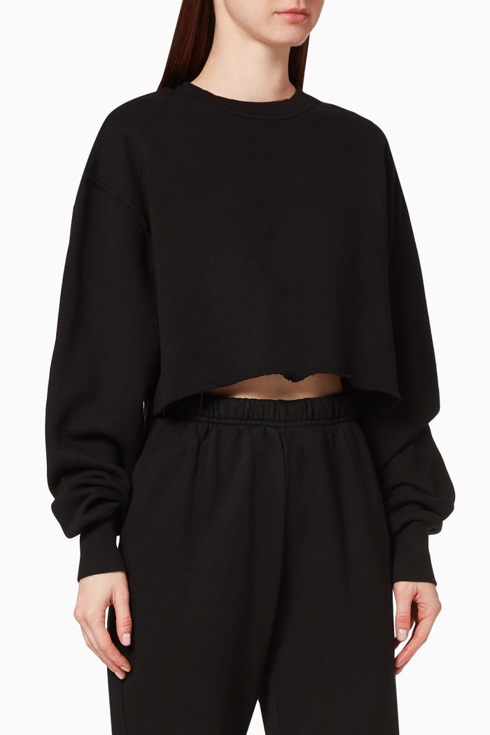 

Cropped Cotton Sweatshirt, Black