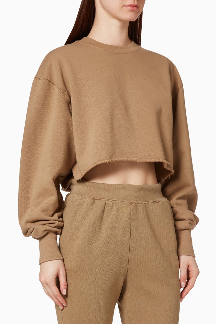 

Cropped Cotton Sweatshirt, Brown