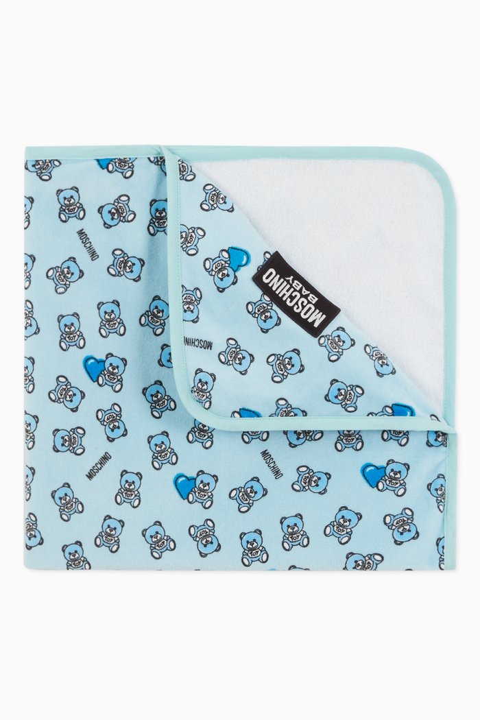 

Teddy Bear Print Hooded Towel, Blue