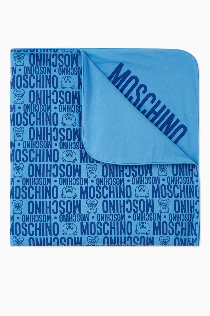 

Baby Blanket with Logo & Teddy Print, Blue