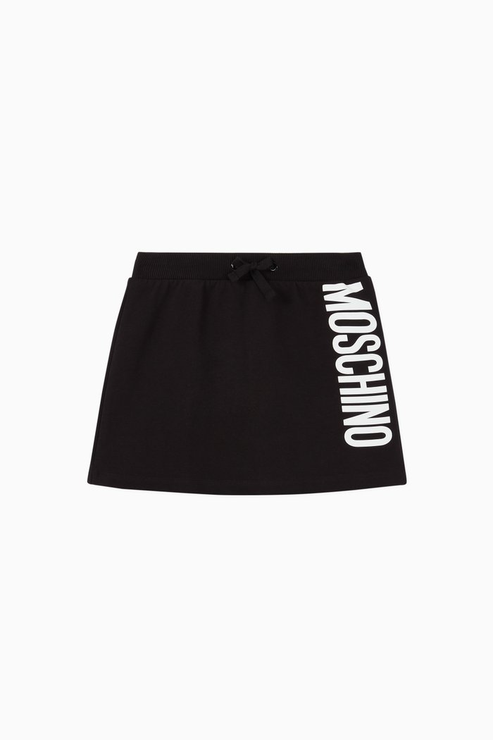 

Vertical Logo Print Cotton Skirt, Black