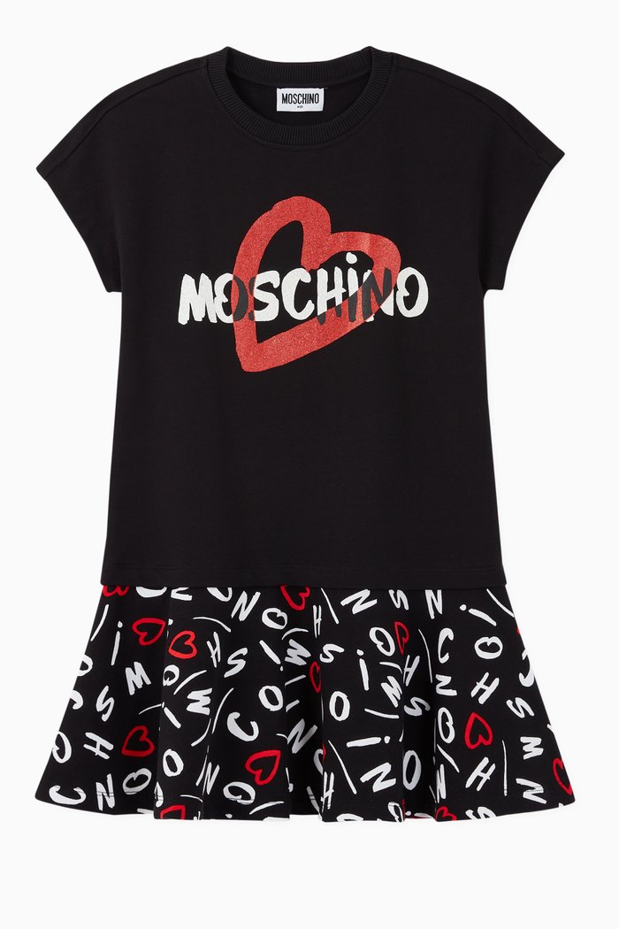 

Teddy Heart Logo Print Jersey Dress, Black