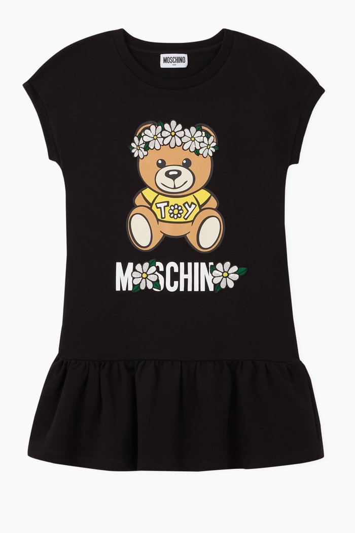 

Teddy Bear Flower Crown Jersey Dress, Black