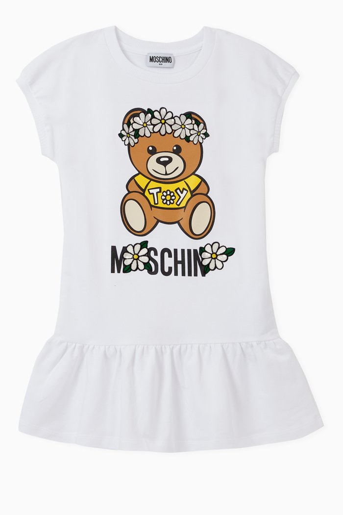 

Teddy Bear Flower Crown Jersey Dress, White