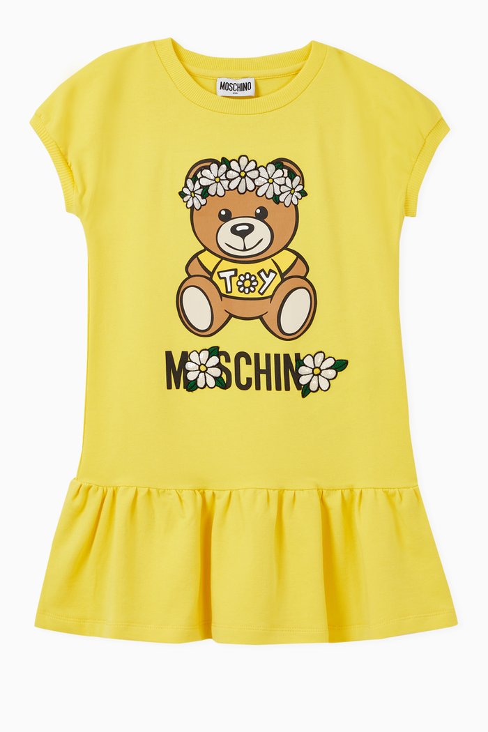 Teddy Bear Flower Crown Jersey Dress, Yellow