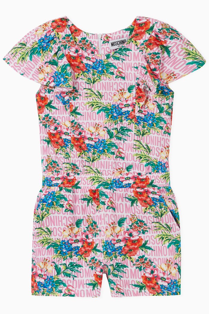 

Floral Logo Cotton Jersey Playsuit, Multicolour