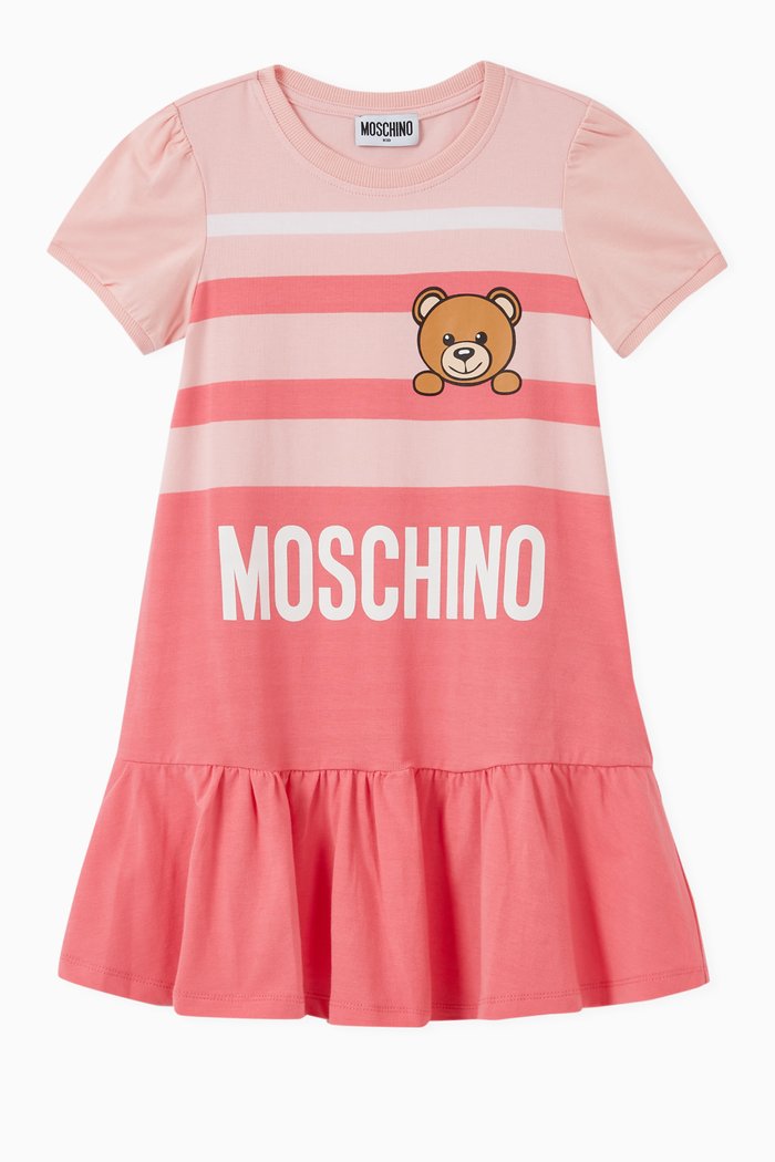 Teddy Bear Logo T-shirt Dress in Cotton Jersey, Pink