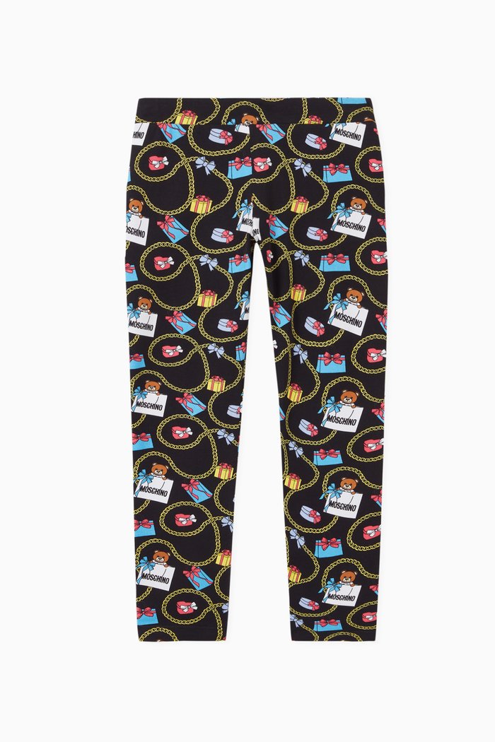 Shopping Teddy Bear Stretch Cotton Leggings, Black