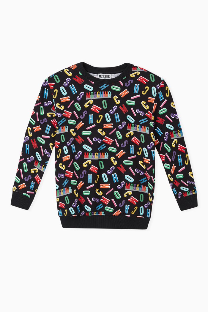 Letter Cotton Jersey Sweatshirt, Black